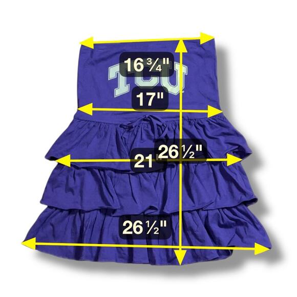 Y2K NOS TCU Mini Strapless Dress Womens Ruffled Layered Purple White Logo Size L - Picture 7 of 7